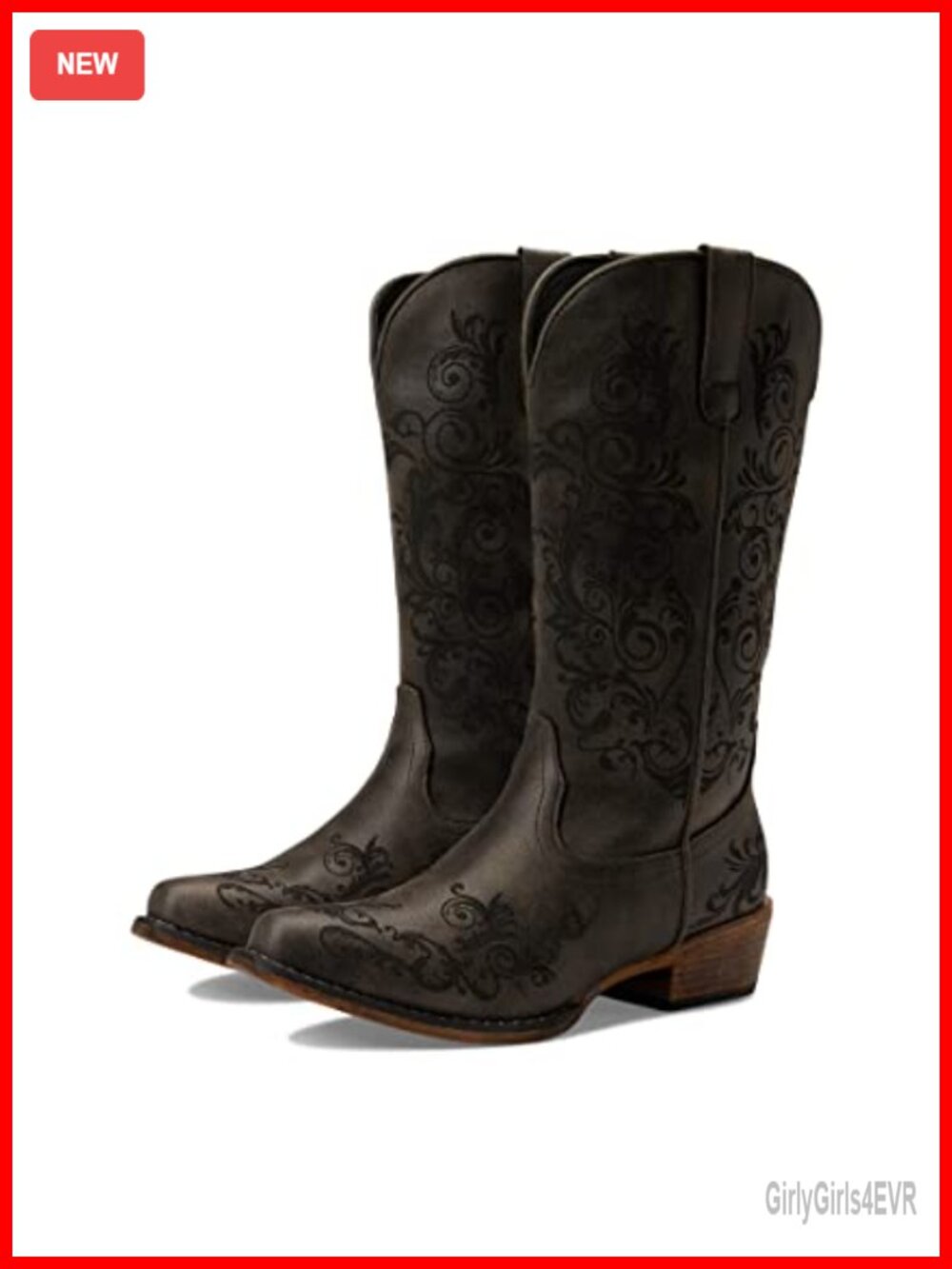 Faux Leather Snip Toe Western Boots Embroidered Block Heel